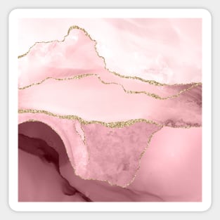 Watercolor Agate, Blush Pink Burgundy Faux Gold Veins Sticker